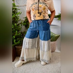 NEW!! Young Threads Patchwork Wide-Leg Jeans, Sz XL, NWT